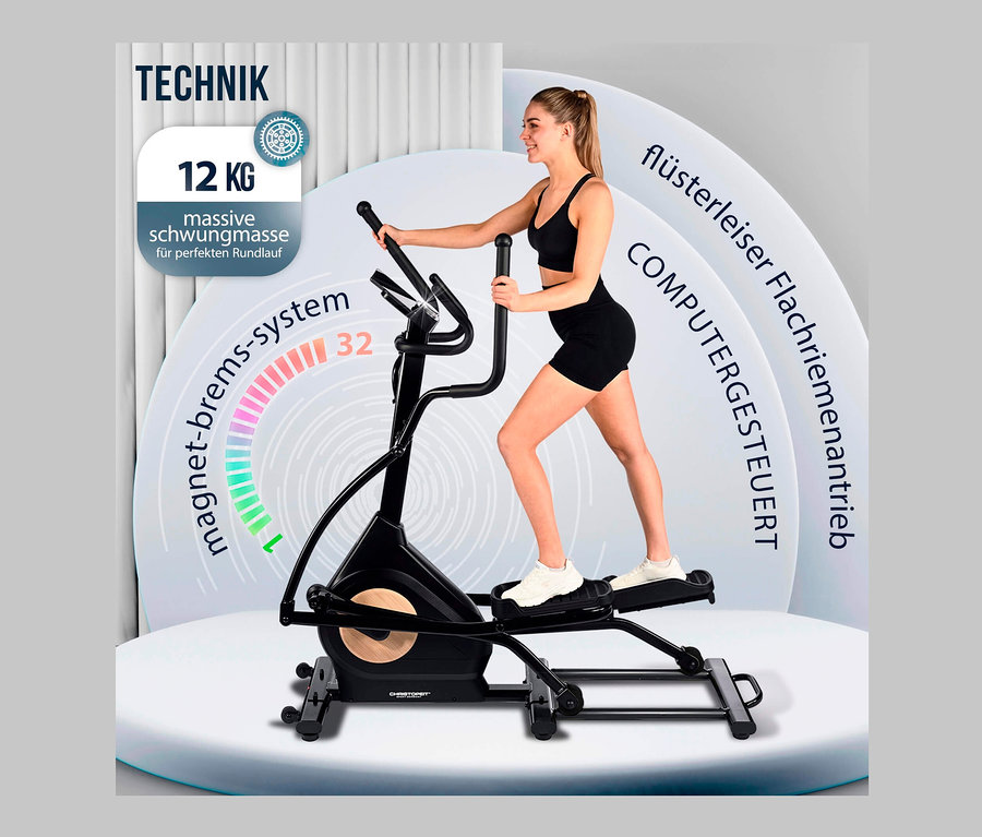 Frau trainiert auf Elliptical Ergometer FitWheel Pro.