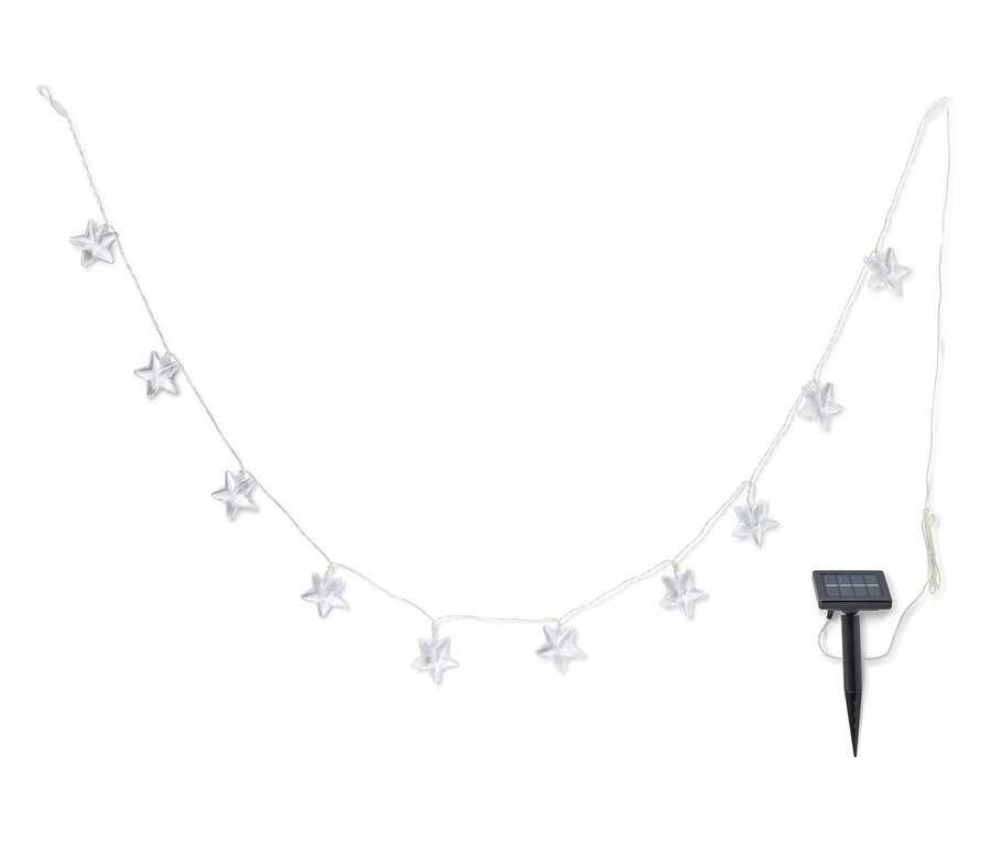 Lichterkette in Sternform mit kleinem Solarpanel für den Außenbereich.