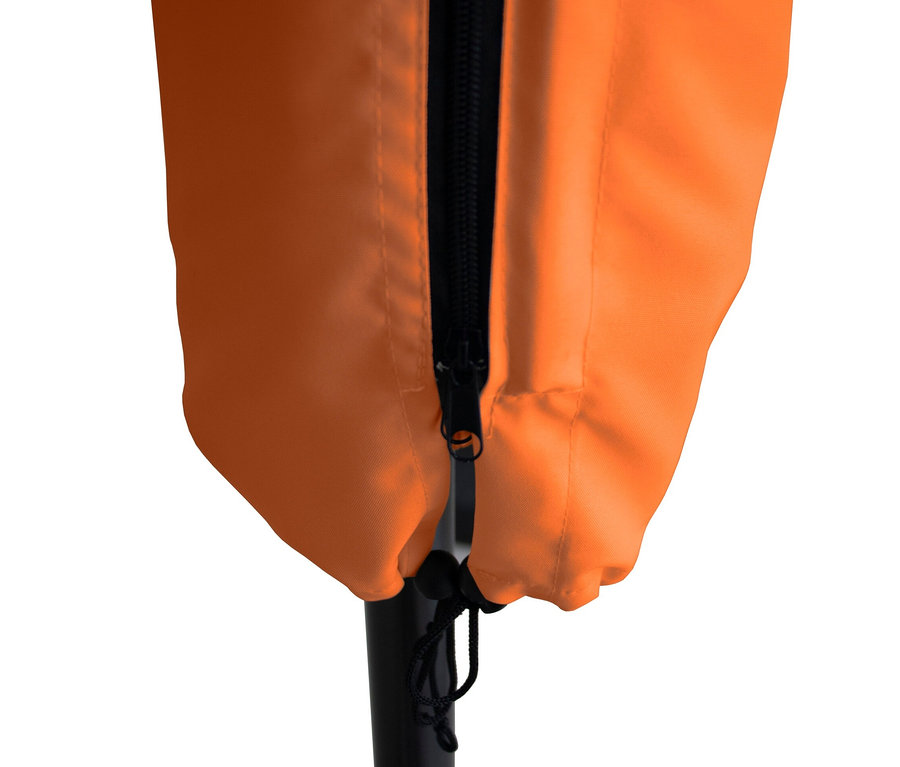 Orange Leco Sonnenschirm-Schutzhülle mit Reißverschluss und Kordelzug.