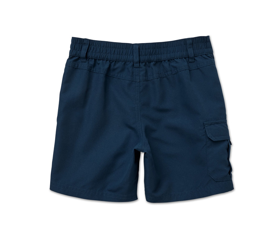 Blaue Kinder-Funktionsshorts mit Gesäßtasche.