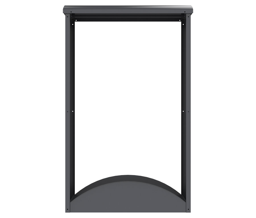 Dunkelgraues Gestell mit rechteckigem Rahmen und bogenförmigem Sockel.