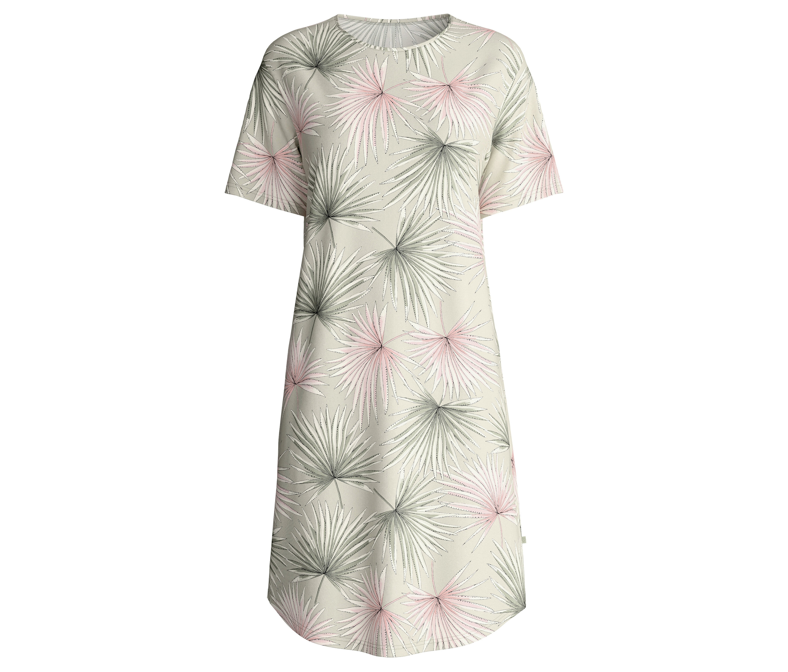 Das Calida »Leaf Dreams« Nachthemd mit Blätter-Print ist auf dem Foto zu sehen.