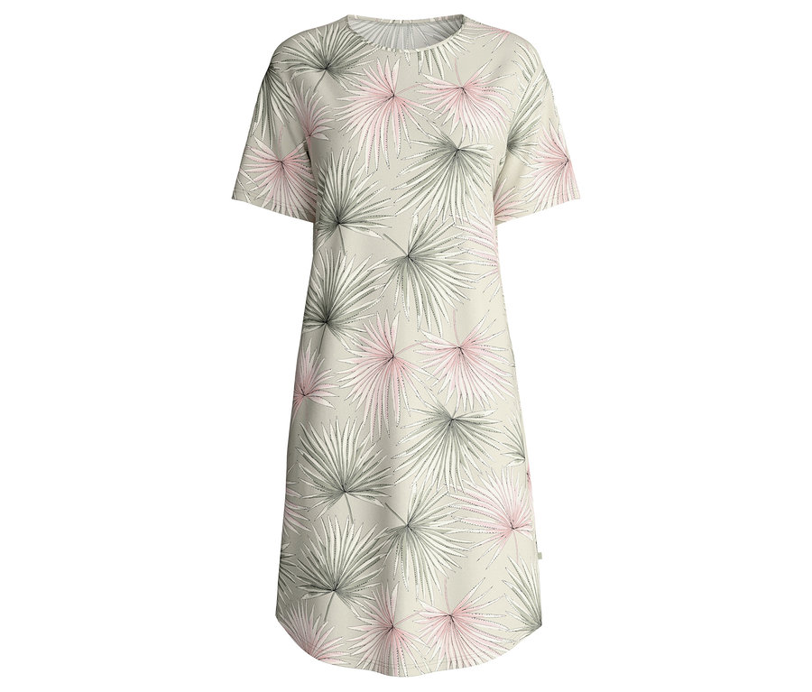 Das Calida »Leaf Dreams« Nachthemd mit Blätter-Print ist auf dem Foto zu sehen.