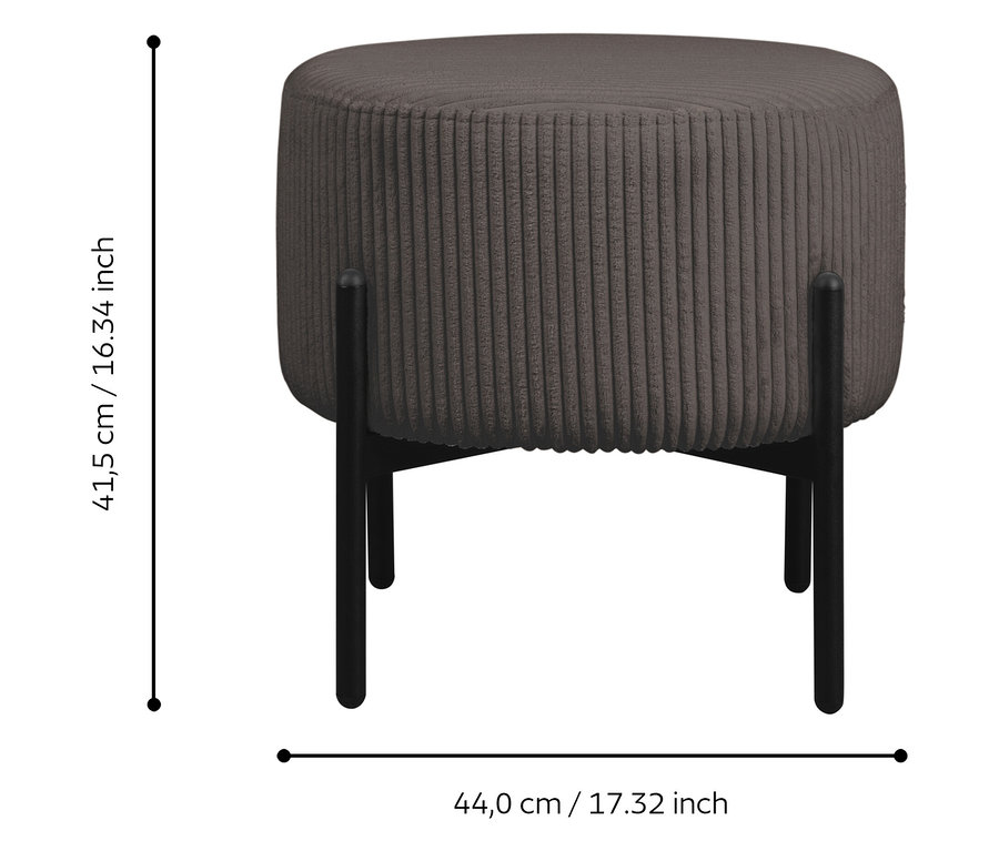 Nahaufnahme des Eglo Hocker »MANIRENJA« in Dunkelgrau, mit Maßangaben.