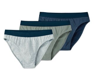 1x olivegrün, 1x blau/weiß/grün AOP, 1x hellgrau-meliert