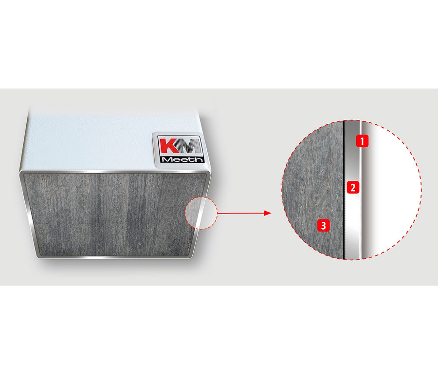 Detailansicht eines KM Meeth Zaunsystems, das die Oberflächenbeschaffenheit und Designelemente hervorhebt.