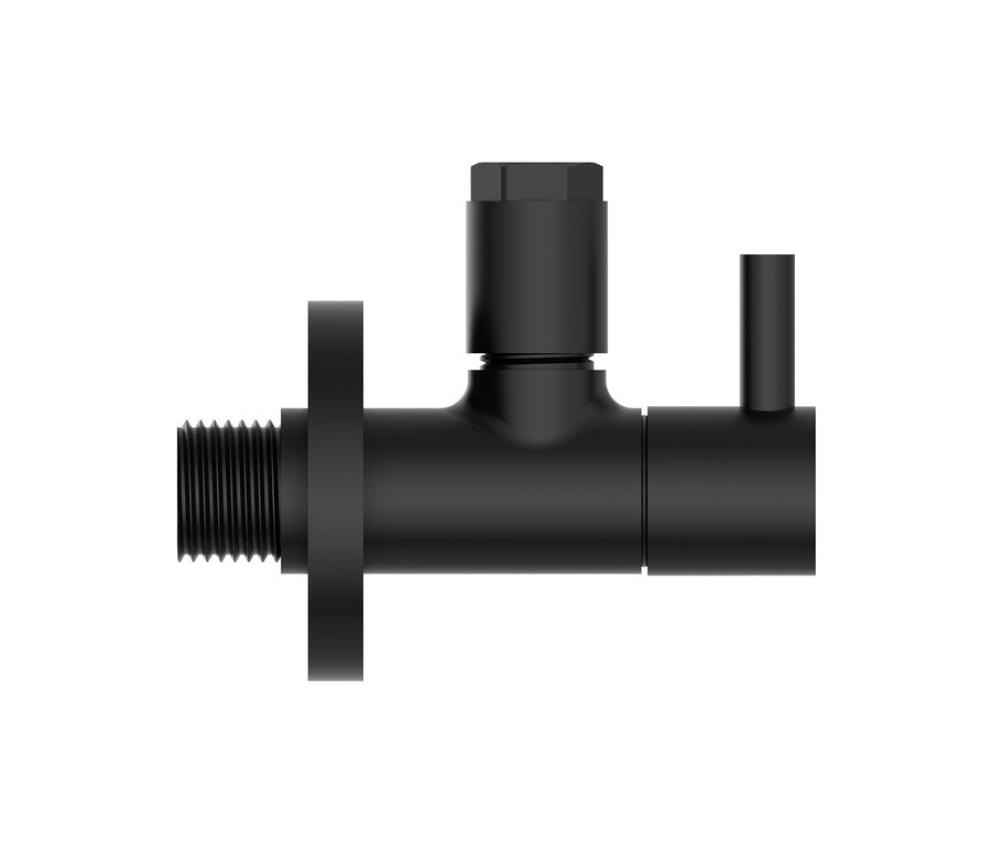Schwarzes KIRCHHOFF MS Eckventil mit Rosette.