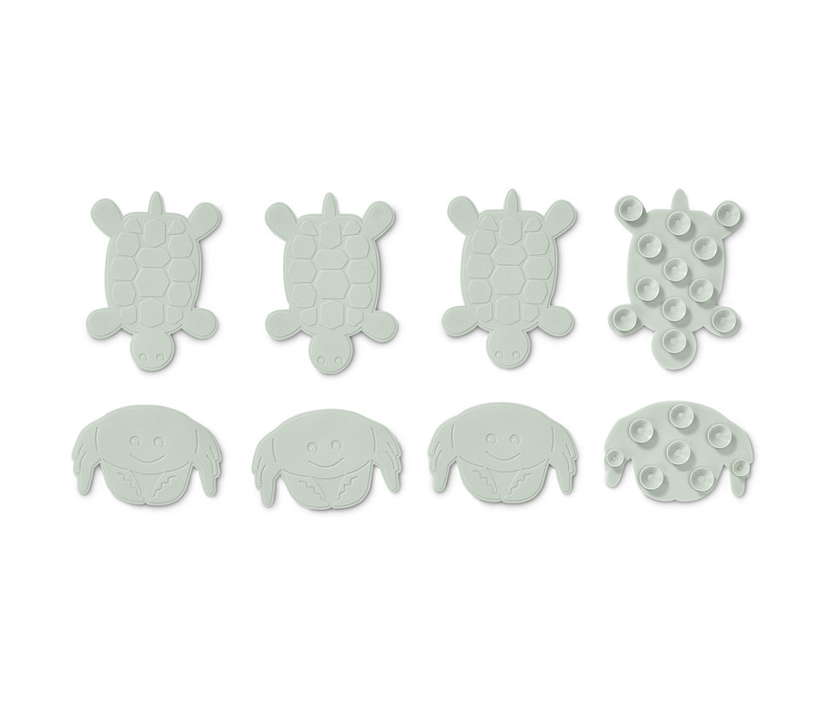 Acht Antirutsch-Pads in Form von Schildkröten und Krabben.