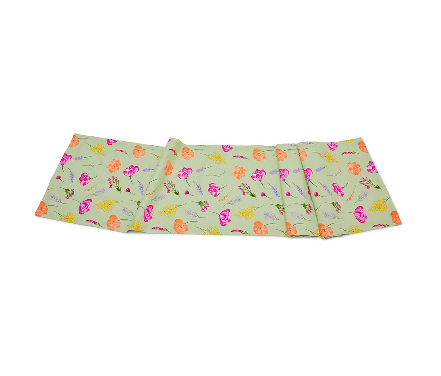 Tischläufer, salbei mit floralem Print.