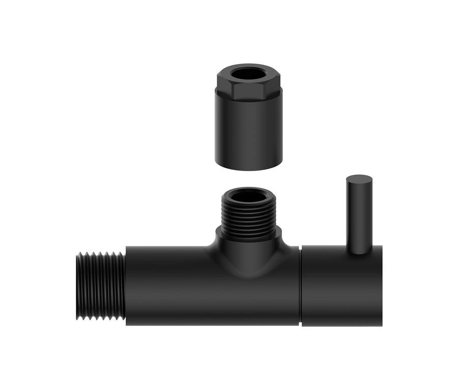 Schwarzes KIRCHHOFF MS Eckventil mit Rosette.