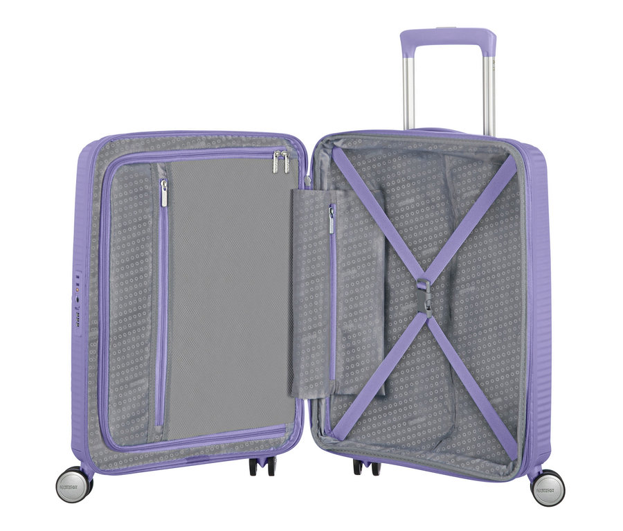Offener, kleiner, lavendelfarbener American Tourister Hartschalen-Koffer »Soundbox« Spinner.
