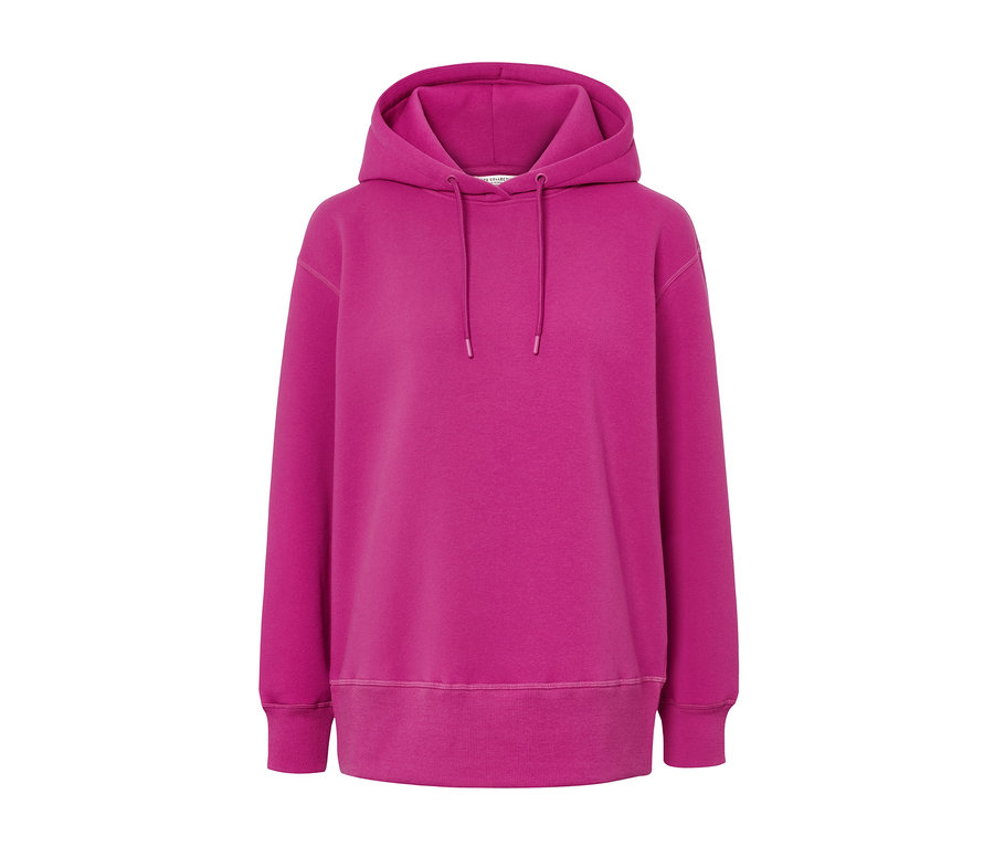 Ein pinker Sweatpullover mit Kapuze.