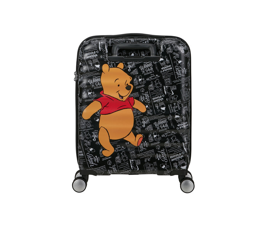 Schwarzer American Tourister Wavebreaker Koffer mit Winnie Puuh Motiv, klein.