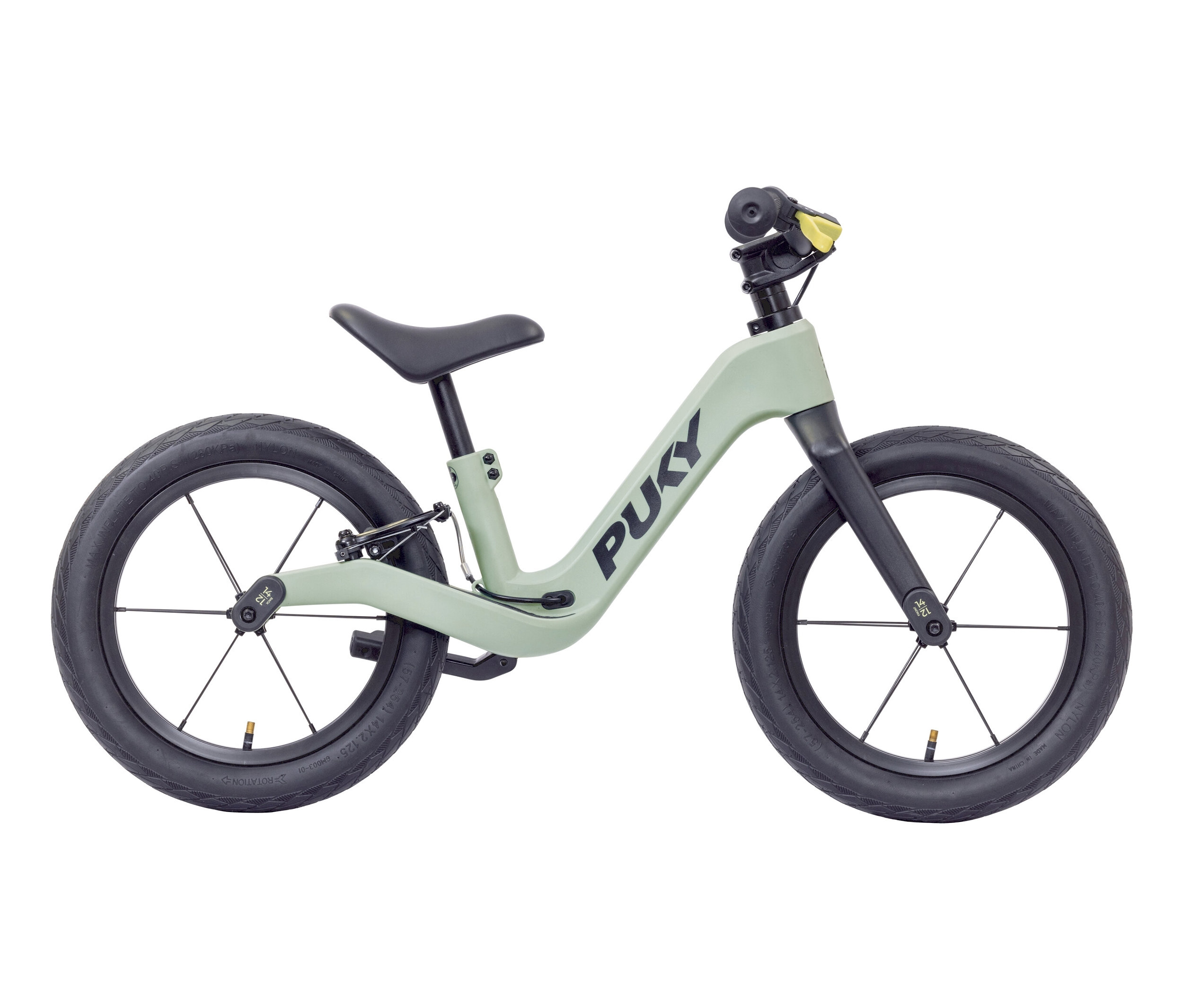 Grünes PUKY Laufrad NEXT BUNDLE 12" und 14" vor weißem Hintergrund.