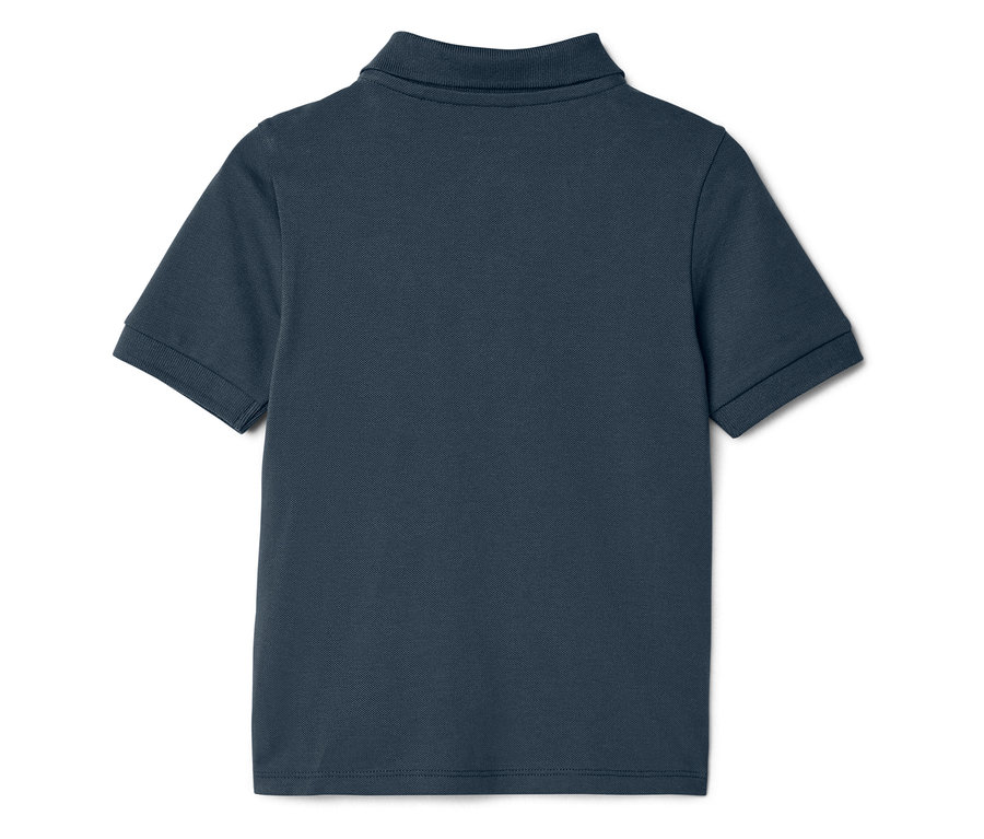 Rückansicht eines marineblauen Poloshirts.
