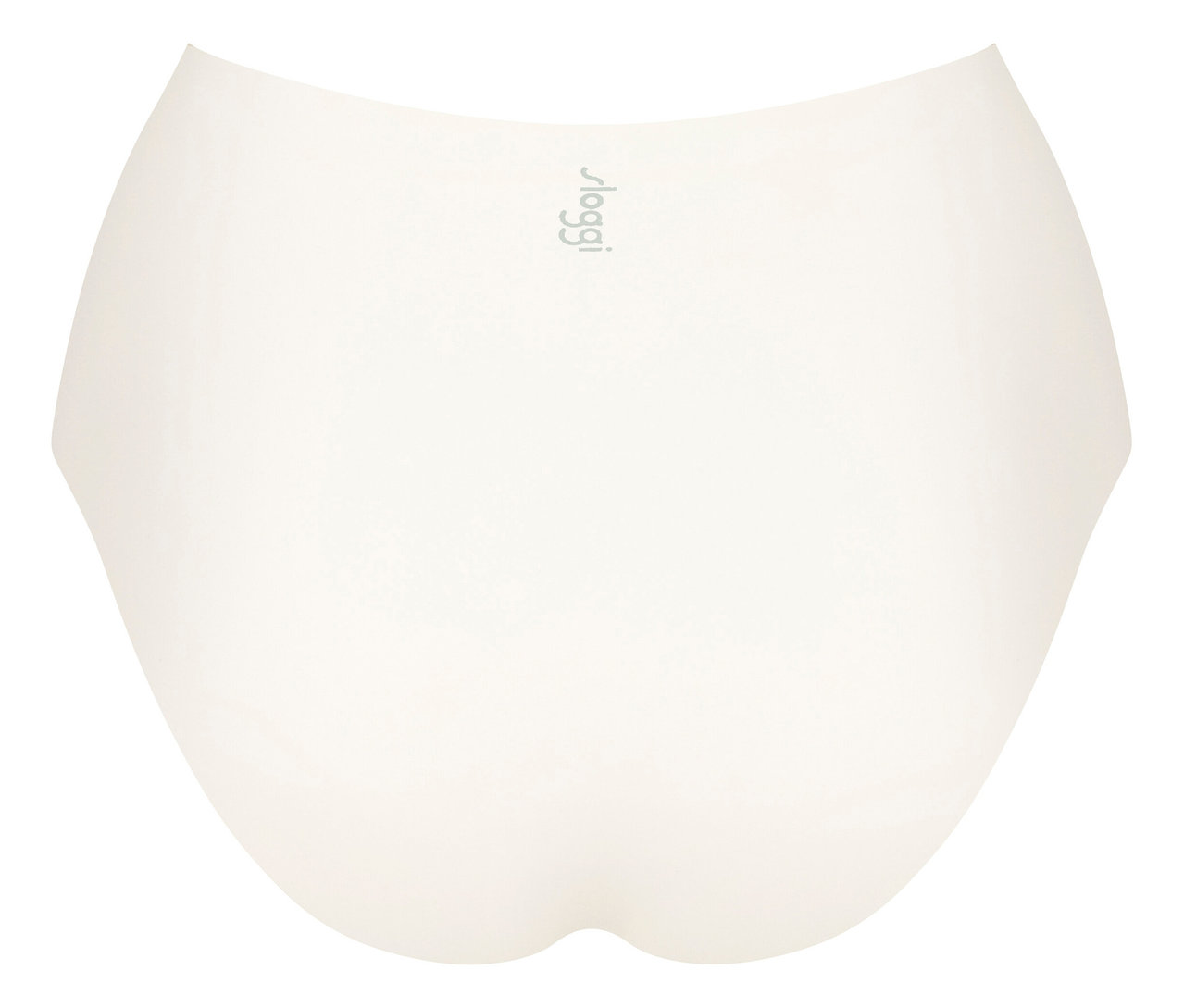 Nahaufnahme eines weißen Slips mit hohem Bund vor einem weißen Hintergrund.