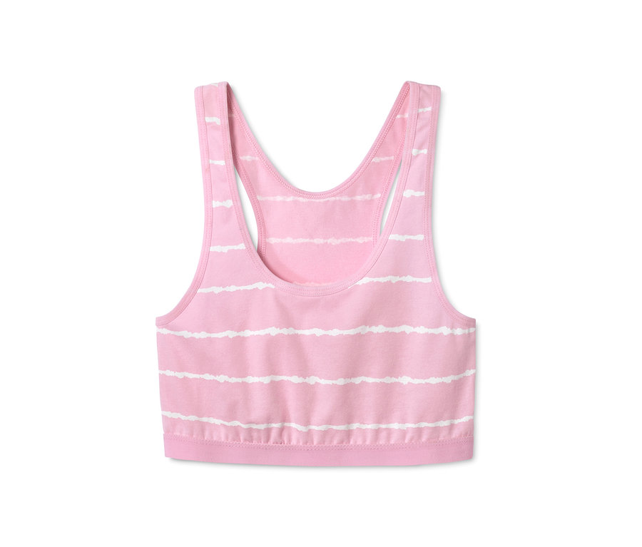 Rosa Bustier aus Bio-Baumwolle mit weißen Streifen.