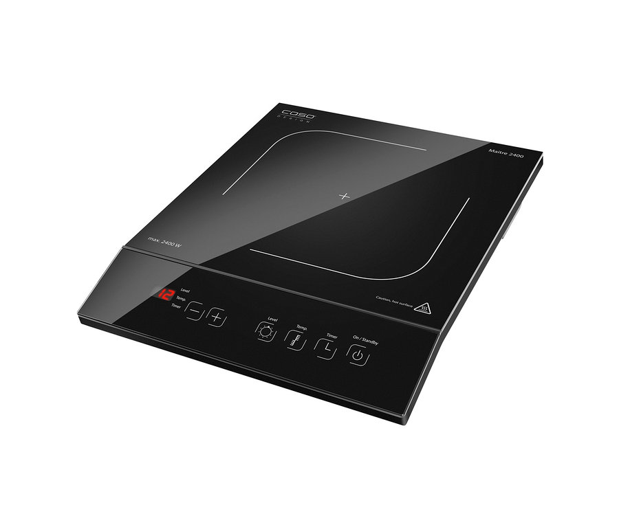 Schwarzes CASO Induktionskochfeld »Maitre 2400« mit Touch-Bedienfeld.