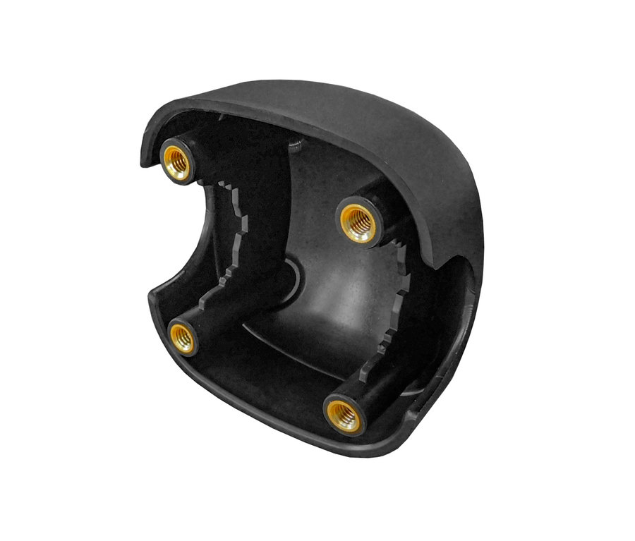 Detailansicht einer schwarzen Leco Balkon-Sonnenschirmhalterung.