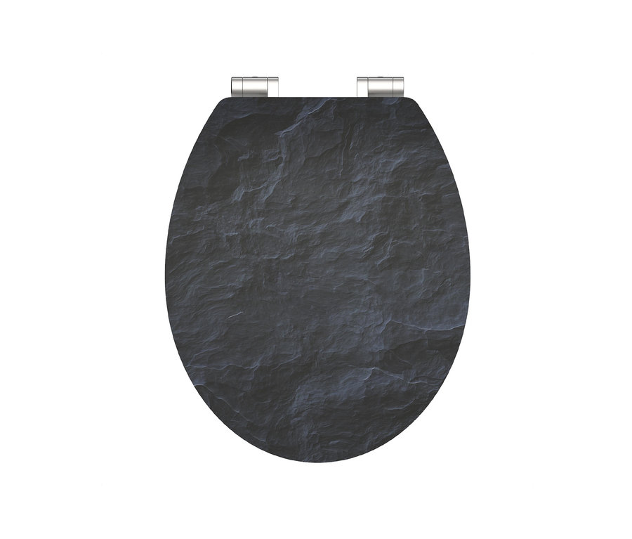 Schütte MDF High-Gloss WC-Sitz mit Absenkautomatik »Black Stone« auf weißem Hintergrund.
