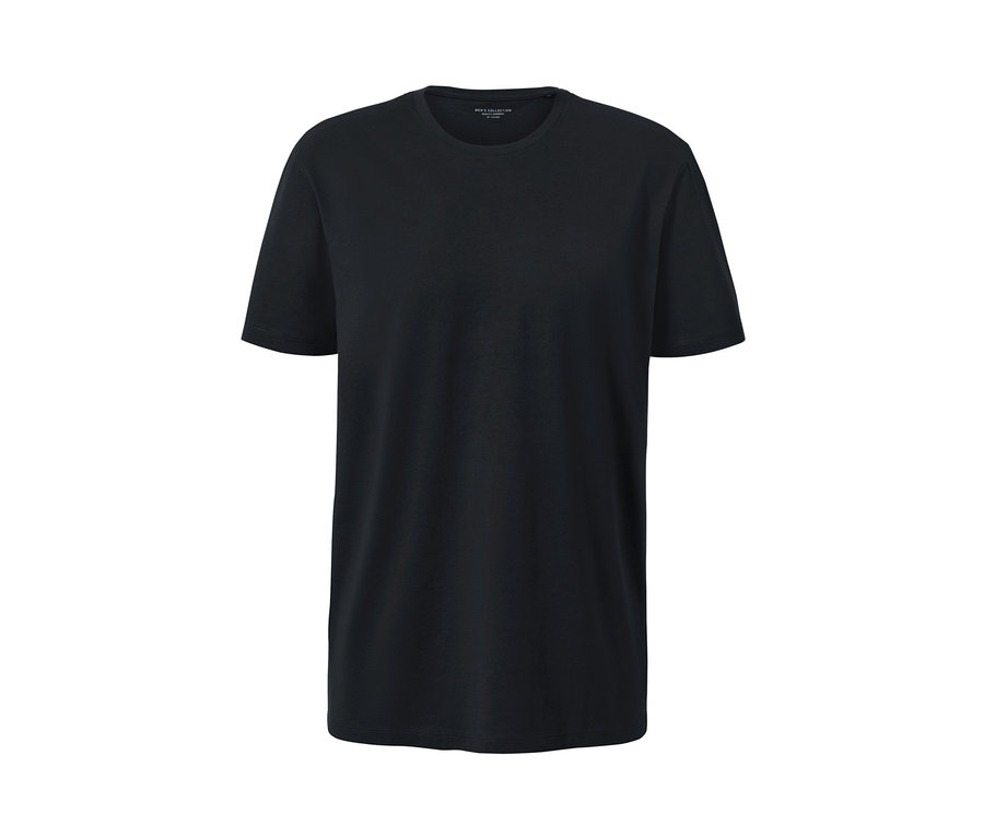 Ein schwarzes T-Shirt mit kurzen Ärmeln und Rundhalsausschnitt.