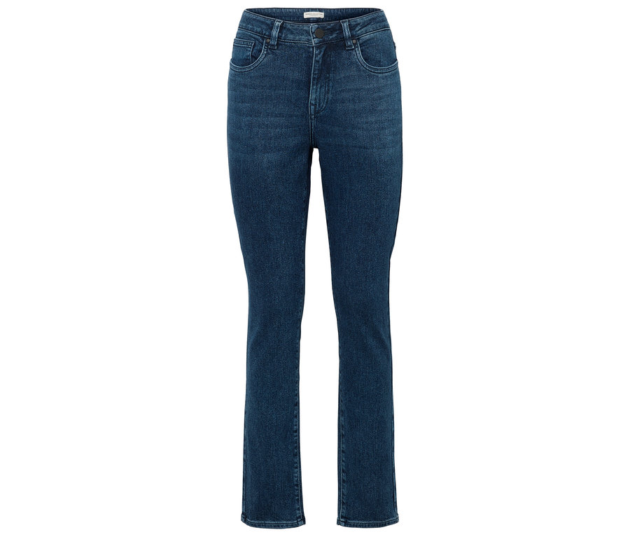 Blaue High-Waist-Jeans.