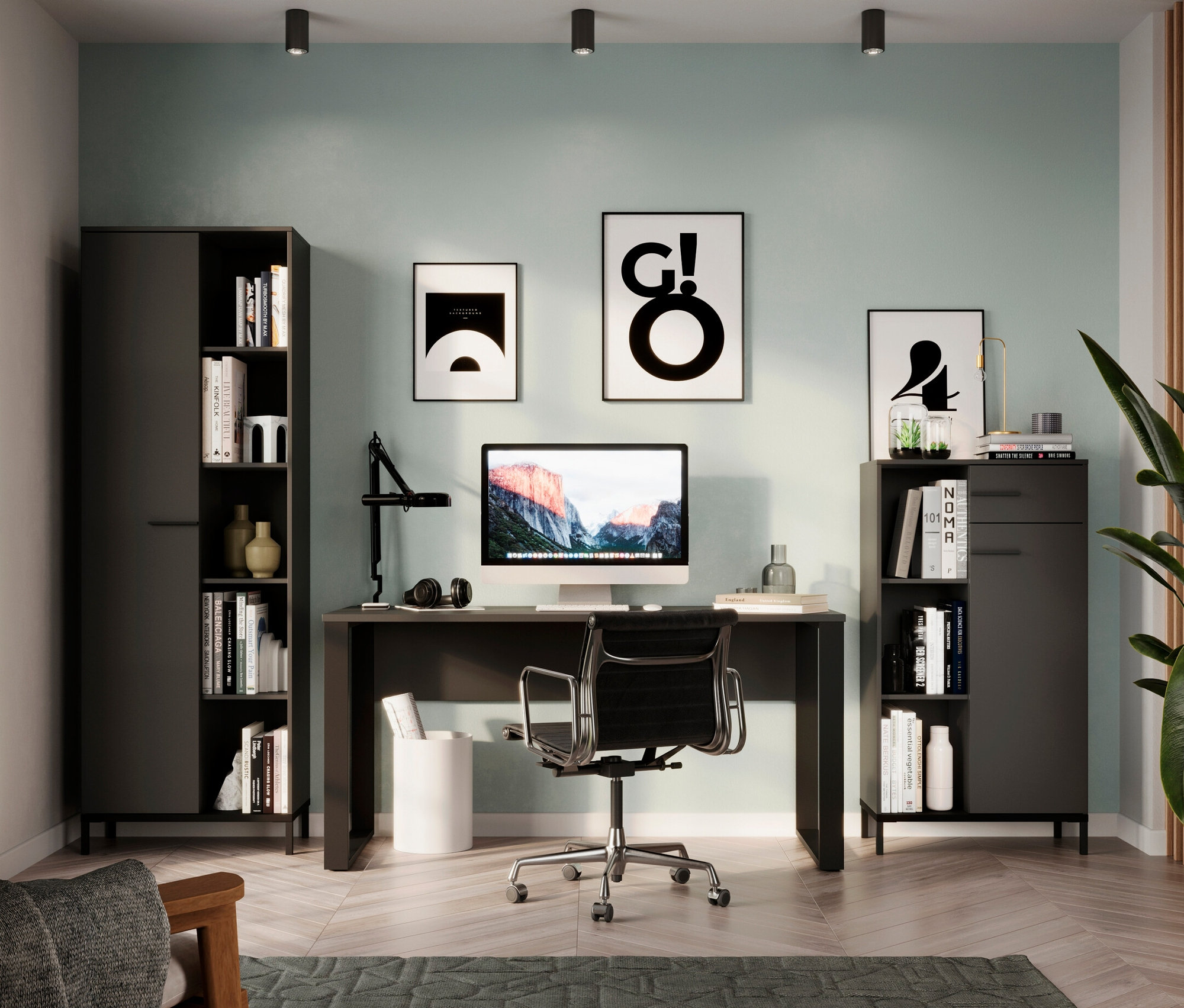 Arbeitszimmer mit graphitfarbenem »Rovigo« Aktenschrank, klein.