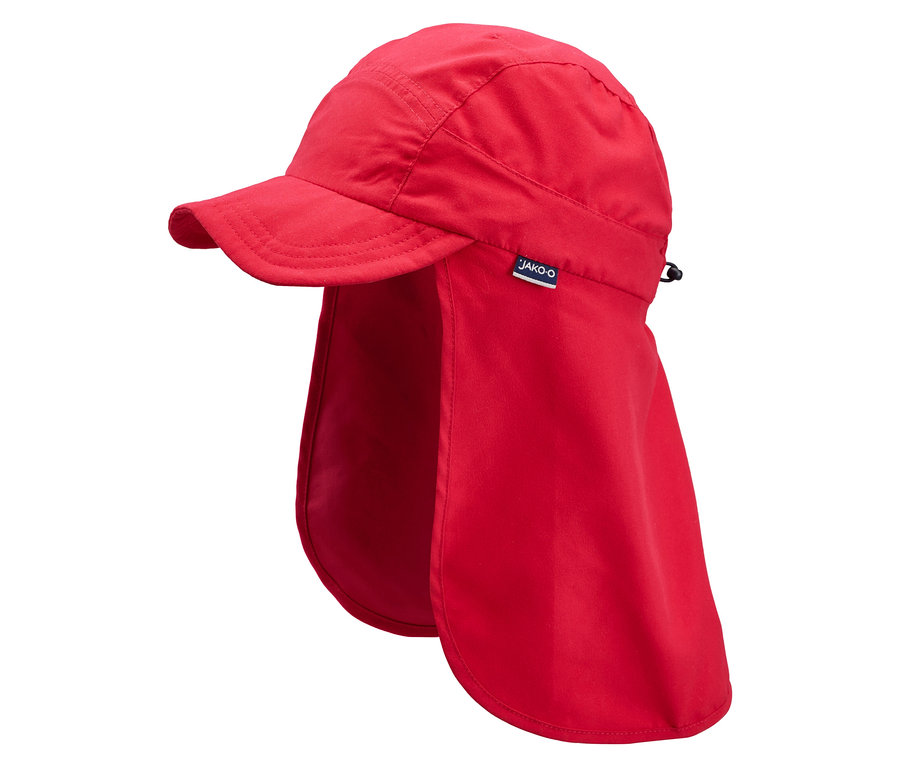 Nahaufnahme der JAKO-O Kappe mit Nackenschutz in Traube.