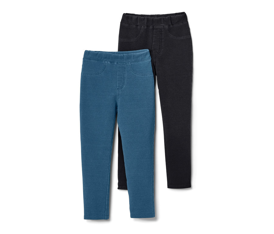 Zwei Kinder-Jeggings – Fit »Mia«, eine blau, eine schwarz.