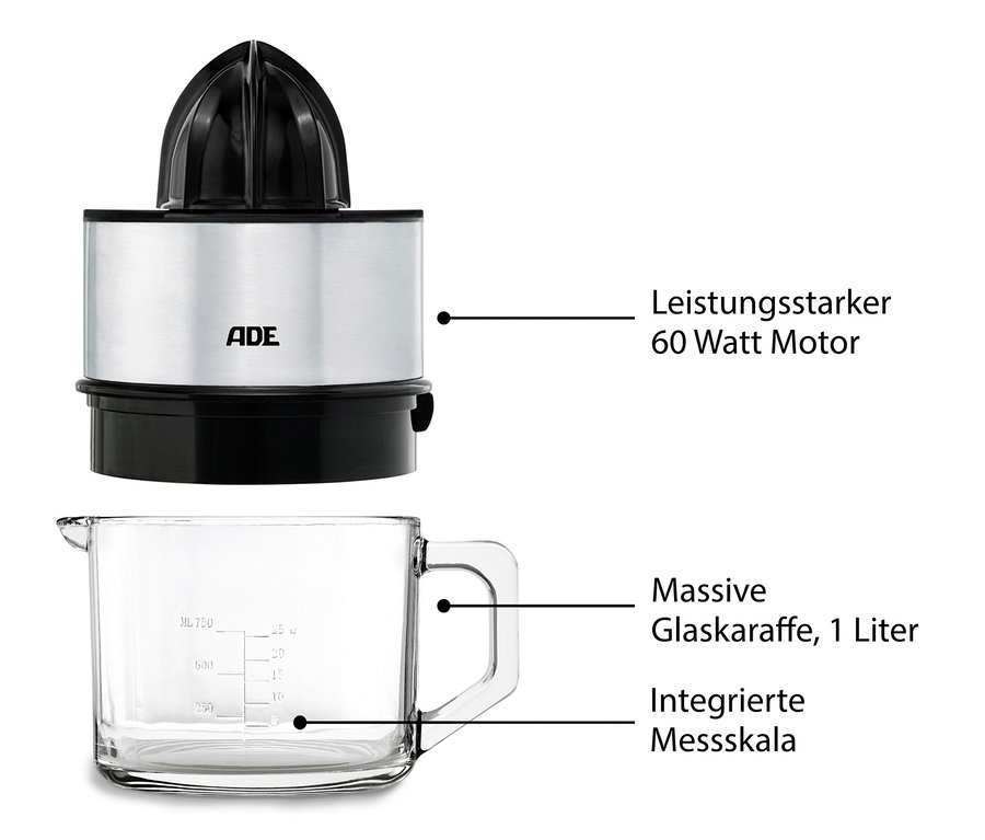 ADE Elektrische Saft-und-Zitruspresse »KA1803« mit Glaskaraffe.