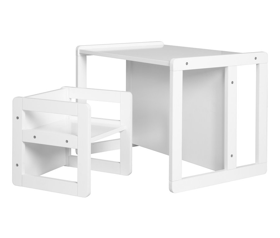Weisse roba 3-in-1 Kindersitzgruppe, bestehend aus Tisch und Stuhl.