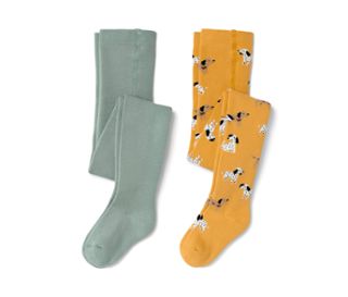 1x salbeigrün, 1x currygelb mit mehrfarbigem Hunde-Jacquard