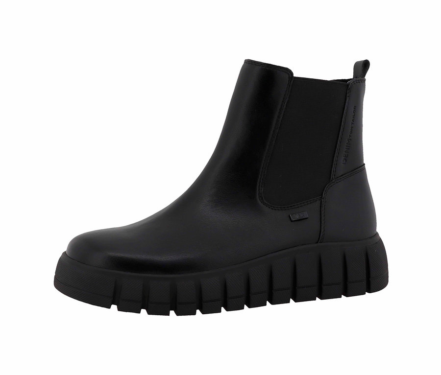 Schwarze Tom Tailor Stiefelette mit breiter Sohle.