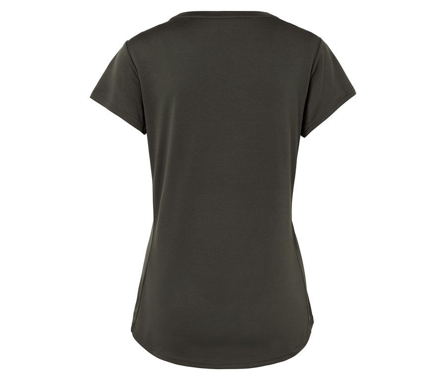 Dunkelgrünes T-Shirt mit kurzen Ärmeln.