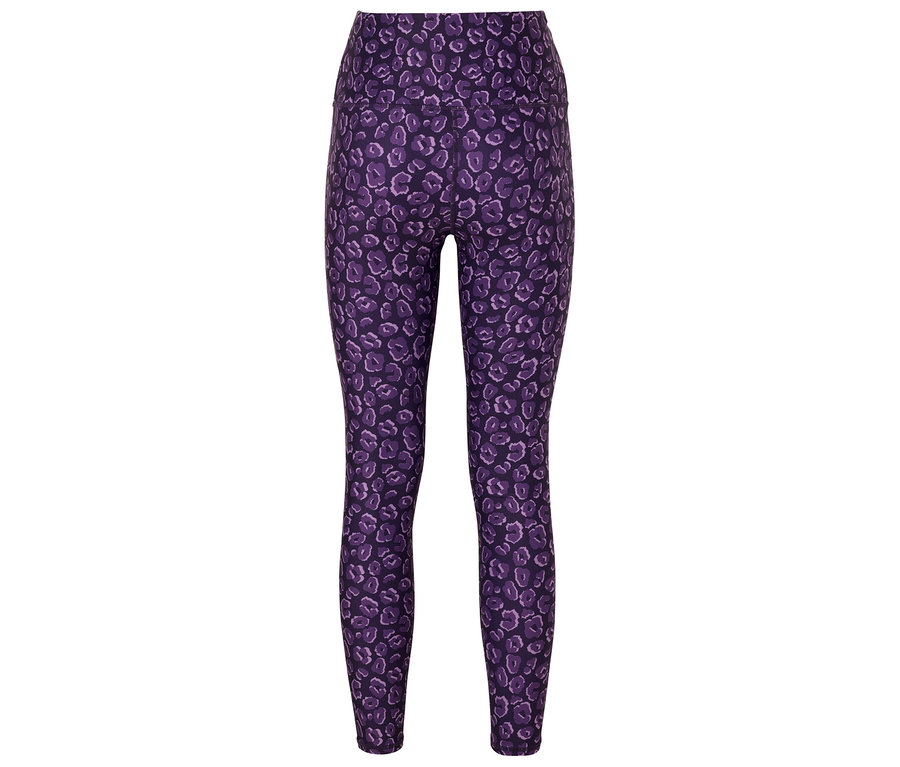 Lila Leggings mit Tiermuster.