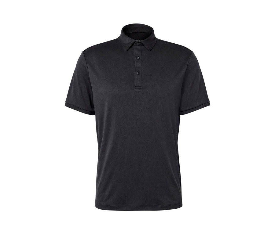 Anthrazitfarbenes Funktions-Poloshirt mit kurzen Ärmeln.