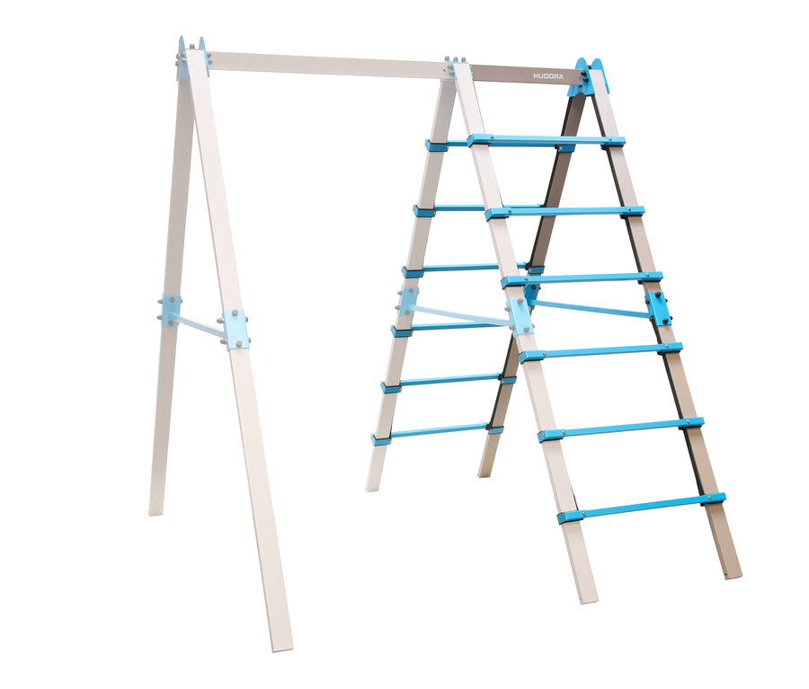 HUDORA-Schaukel-»Vario«-Ergänzungsmodul »Leiter« mit weißem Rahmen und blauen Sprossen.