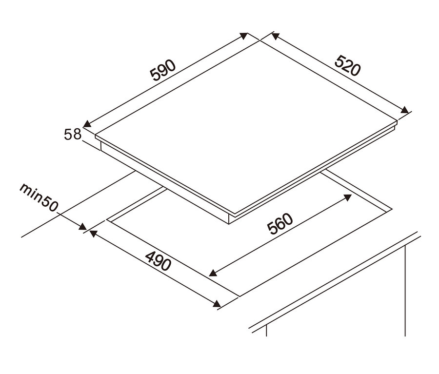 Abmessungen des Respekta rahmenlosen-Induktionskochfelds »KM4295i-28«.