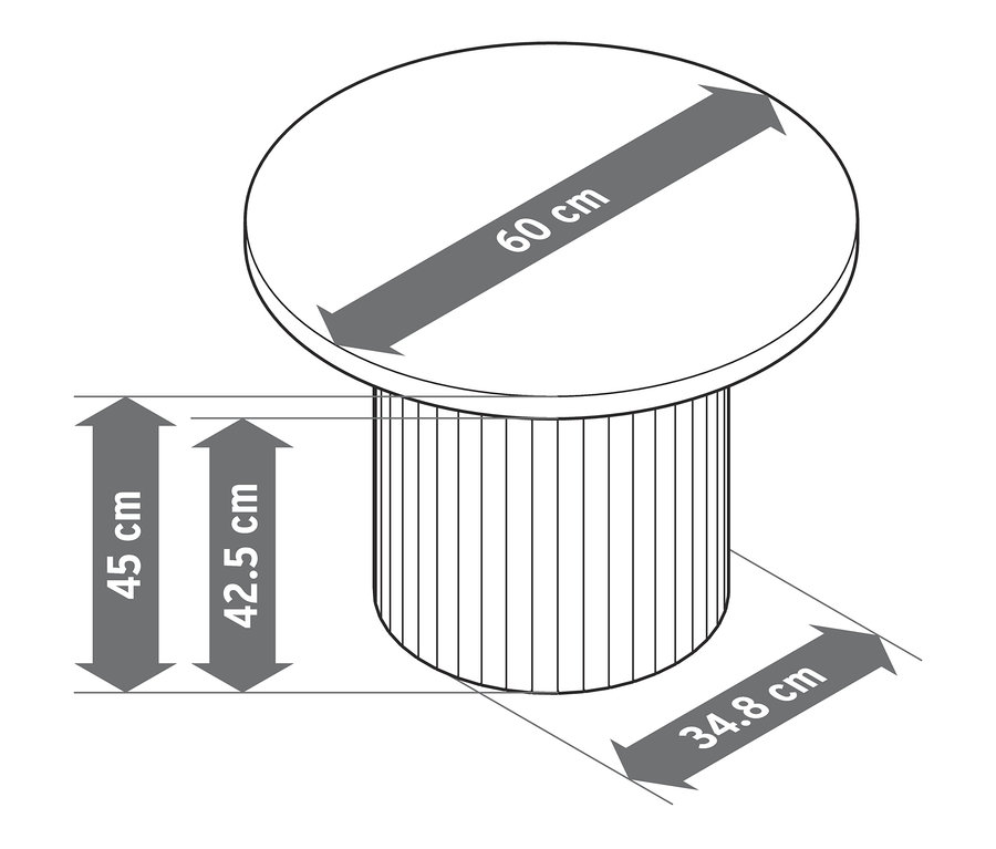 Illustration eines runden Couchtisches mit 60 cm Durchmesser und Bemaßungen.