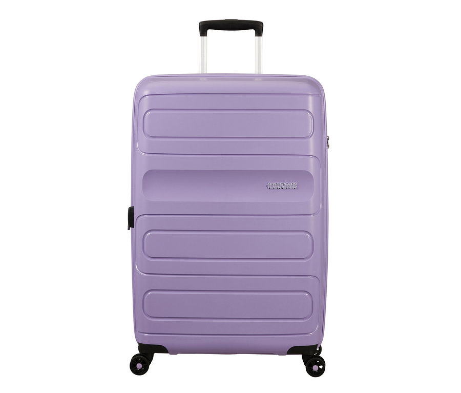 Lavendelfarbener American Tourister Hartschalenkoffer Sunside Spinner, 77/28.