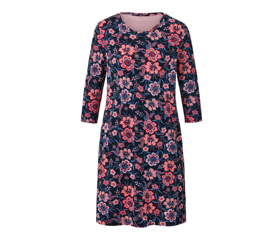 Nachthemd mit dunkelblauem Blumenmuster.