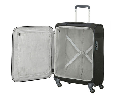 Geöffneter, schwarzer Samsonite CITYBEAT SPINNER, klein.