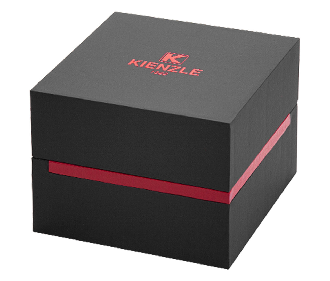 Schwarze Kienzle Uhrenbox »Lady Elegance« mit rotem Akzentband zwischen Deckel und Unterteil.