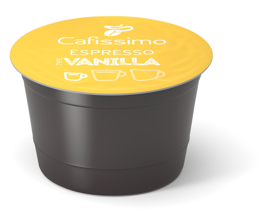 Eine einzelne Cafissimo Flavoured Espresso - Vanilla - Kapsel.