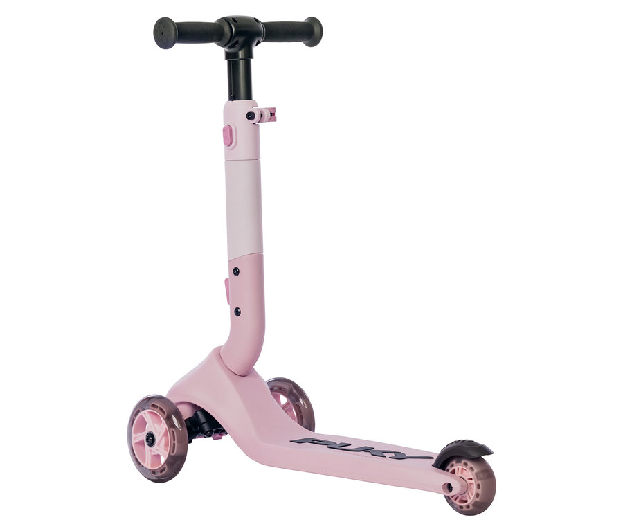Rosa PUKY Roller PUSH mit drei Rädern und schwarzem Lenker auf weißem Hintergrund.