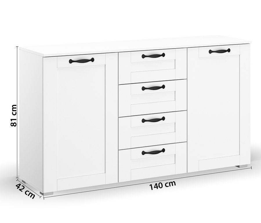 Weiße rauch Kommode »Cottage« mit vier Schubladen und zwei Schränken.