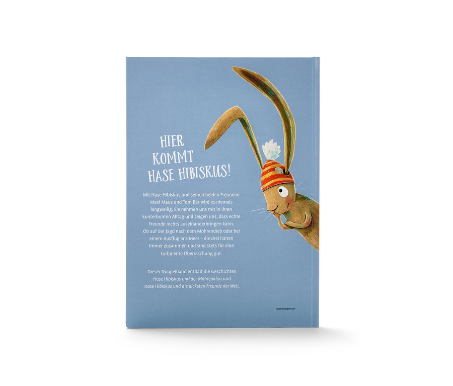 Buch »Hase Hibiskus« Cover mit Illustration eines Hasen mit gestreifter Mütze.