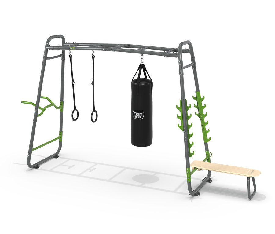 Ein schwarzer Boxsack hängt am EXIT Outdoor-Fitnessgerät »MB230«.