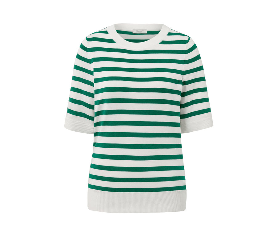 Gestreifter Feinstrickpullover mit kurzen Ärmeln.