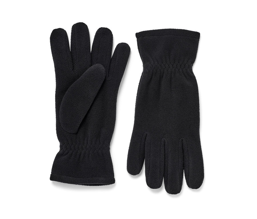 Zwei schwarze Microfleece-Handschuhe.